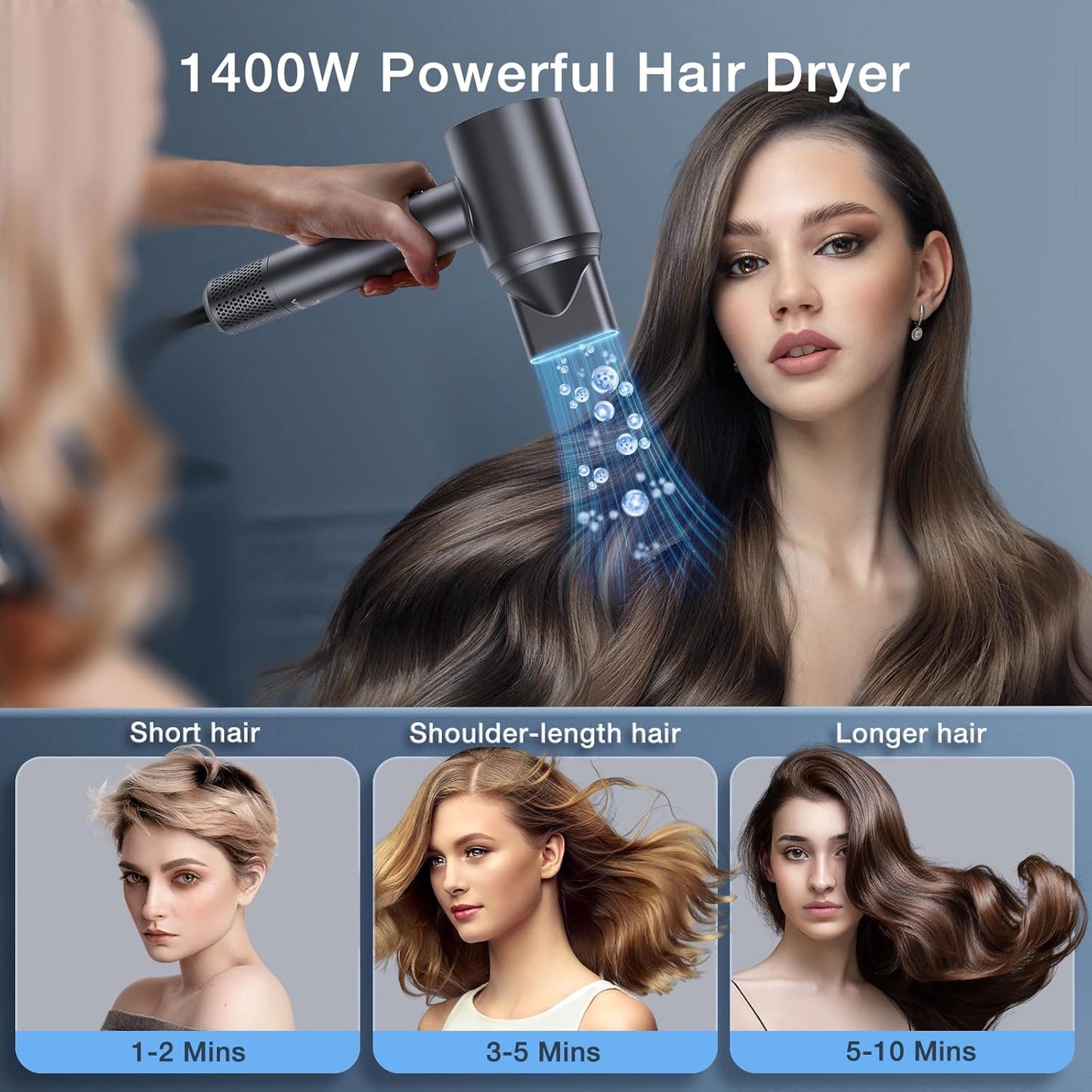 Hair Dryer - 110,000 RPM High-Speed Negative Ionic Blow dryers for Fast Drying, Low Noise, Professional & Lightweight Diffuser Hair Dryer for Salon-Quality Results at Home and on Travel